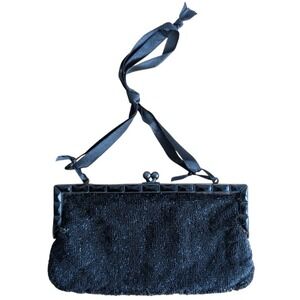 Antique‎ Mend Black Glass Bead Small Purse Goth Witch Old Memento Collector